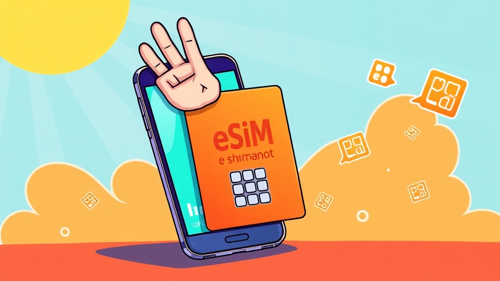 eSIM 사용자를 위한 제휴카드 팁 (cartoon 스타일)